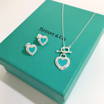 Set of Tiffany & Co Return to Tiffany Small blue Heart  Stud Earrings Silver Necklace earrings Bracelets