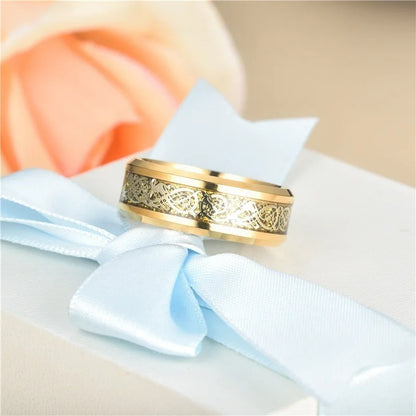Fashion Couple Rings Luxury Gold Color Women Rhinestones Zircon Rings Set Men Stainless Steel Celtic Dragon Ring Wedding Jewelry