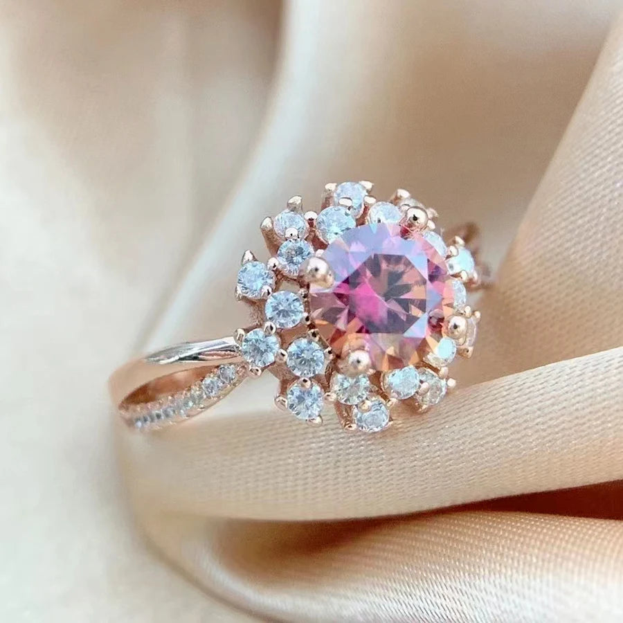 Red Moissanite Ring 1 Carat 6.5MM with Certificate 100% - S925 Silver Girl Jewelry Anniversary Gift