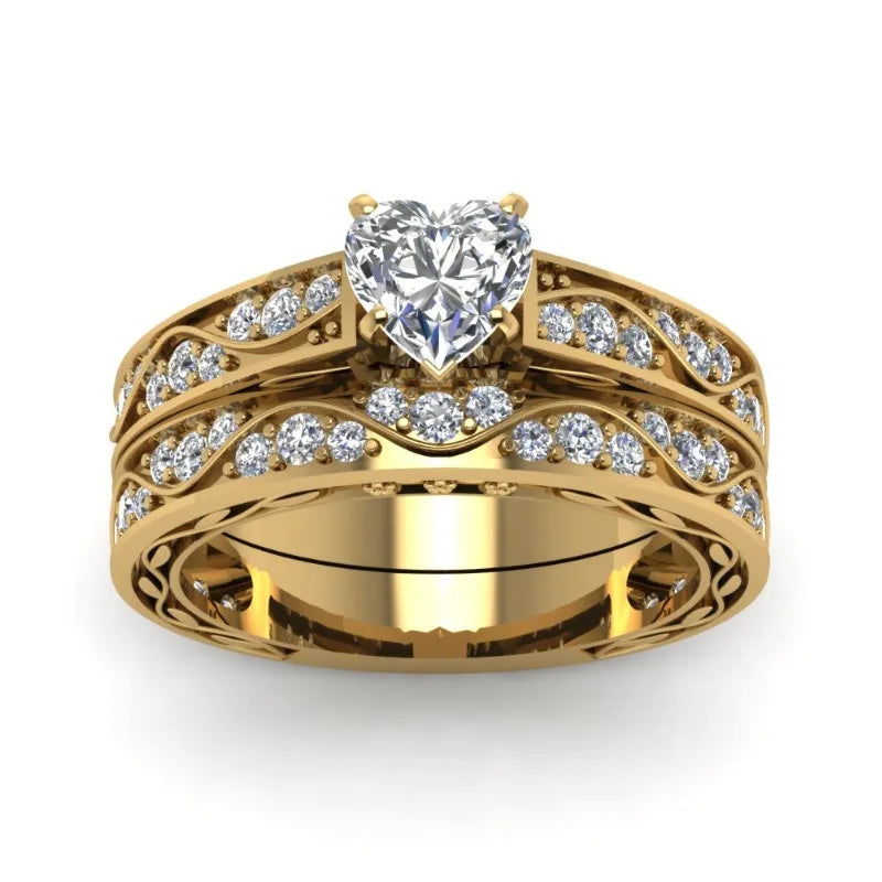Fashion Couple Rings Luxury Gold Color Women Rhinestones Zircon Rings Set Men Stainless Steel Celtic Dragon Ring Wedding Jewelry