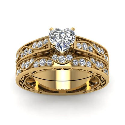 Fashion Couple Rings Luxury Gold Color Women Rhinestones Zircon Rings Set Men Stainless Steel Celtic Dragon Ring Wedding Jewelry