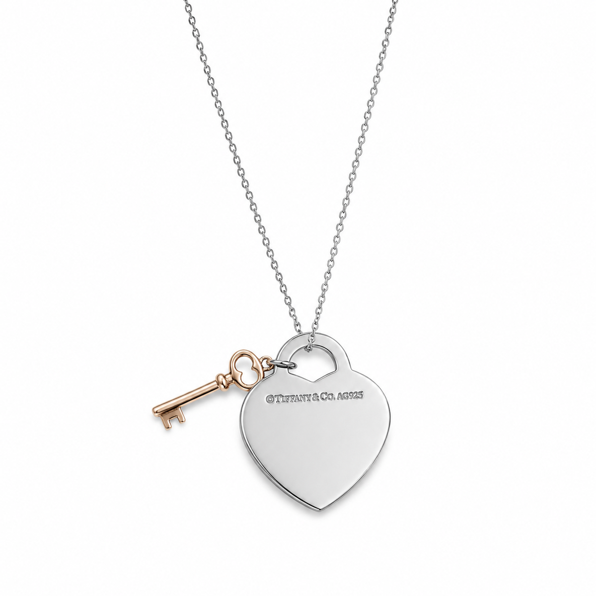 Tiffany & Co Return To Tiffany Sterling Silver Heart & Rubedo Key Tag Necklace -