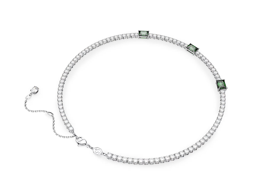 Matrix Tennis necklace Mixed cuts, Green, Rhodium plated