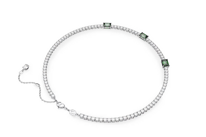 Matrix Tennis necklace Mixed cuts, Green, Rhodium plated