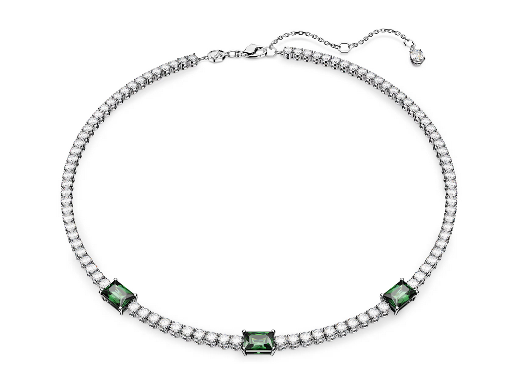 Matrix Tennis necklace Mixed cuts, Green, Rhodium plated