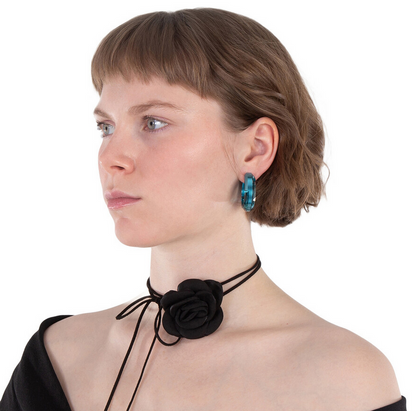 Lucent Hoop Statement Earrings Blue and Yellow