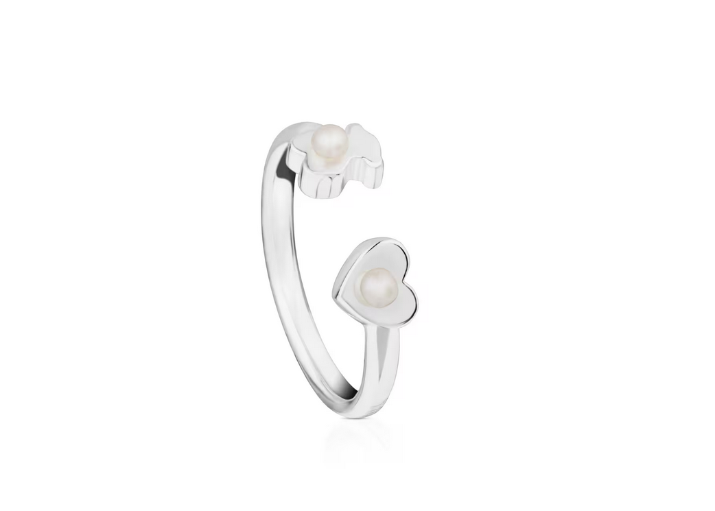 Silver Super Power Ring with Pearls Bear and Heart motifs