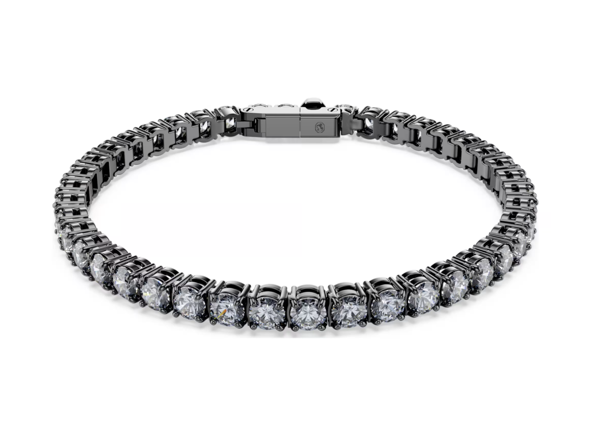 SWAROVSKI Matrix Tennis bracelet Round cut Gray Ruthenium plated