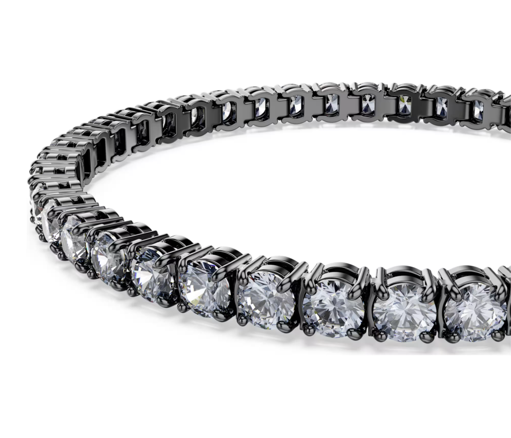 SWAROVSKI Matrix Tennis bracelet Round cut Gray Ruthenium plated