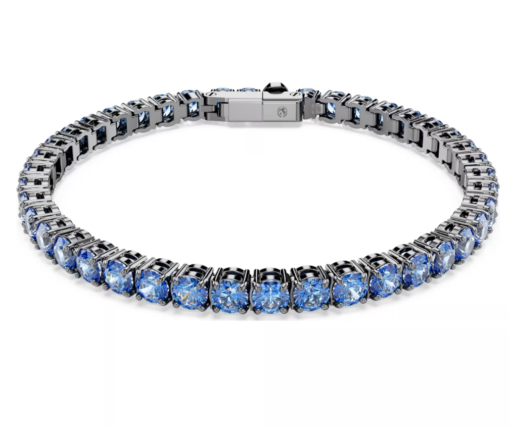 SWAROVSKI Matrix Tennis bracelet Round cut Blue Ruthenium plated