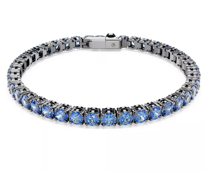 SWAROVSKI Matrix Tennis bracelet Round cut Blue Ruthenium plated