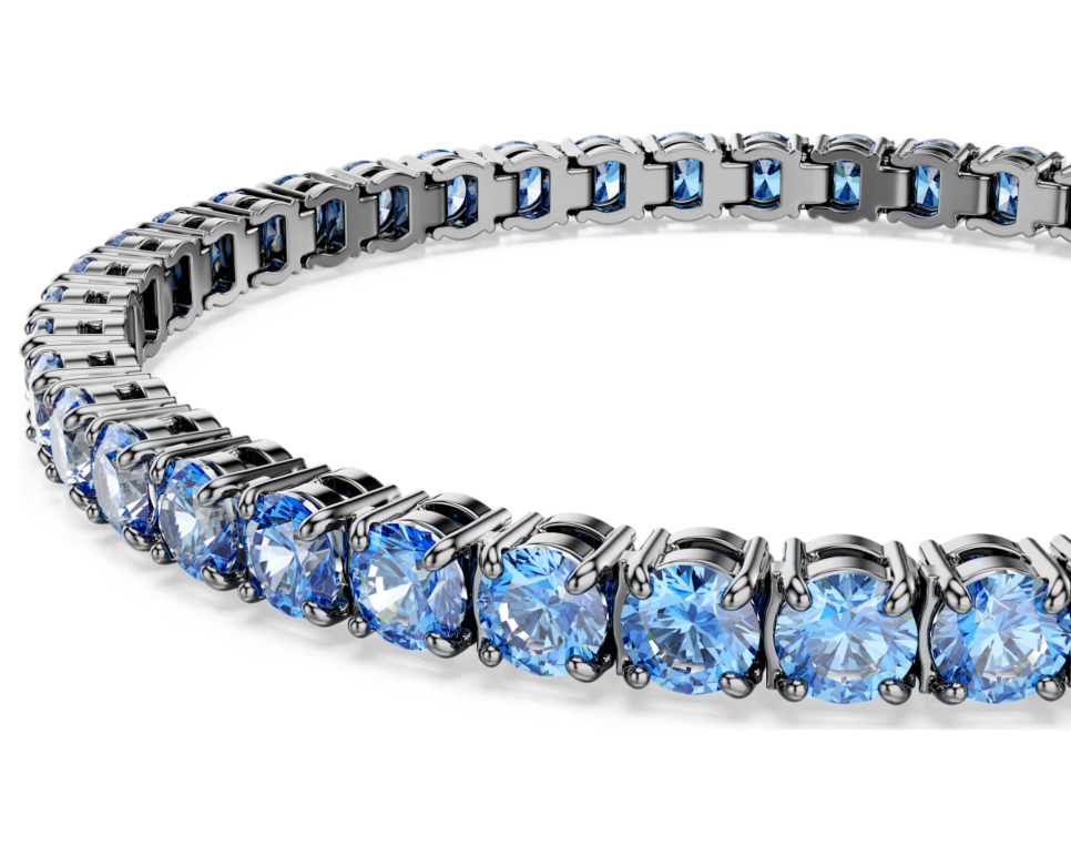SWAROVSKI Matrix Tennis bracelet Round cut Blue Ruthenium plated