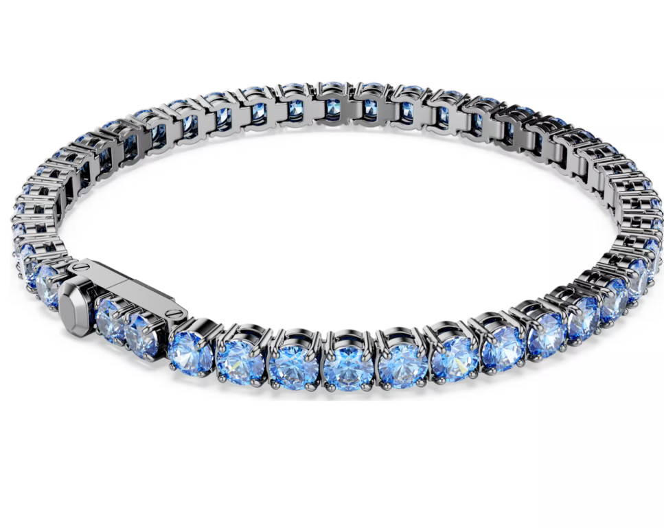 SWAROVSKI Matrix Tennis bracelet Round cut Blue Ruthenium plated