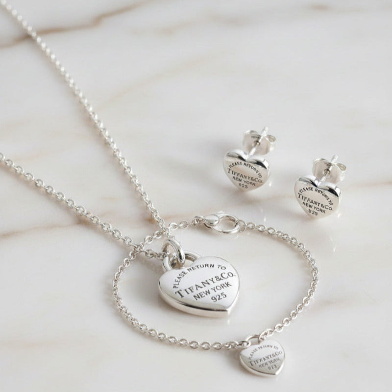 Set of Tiffany & Co. Return to Tiffany Small Heart  Stud Earrings Silver Necklace earring bracalet