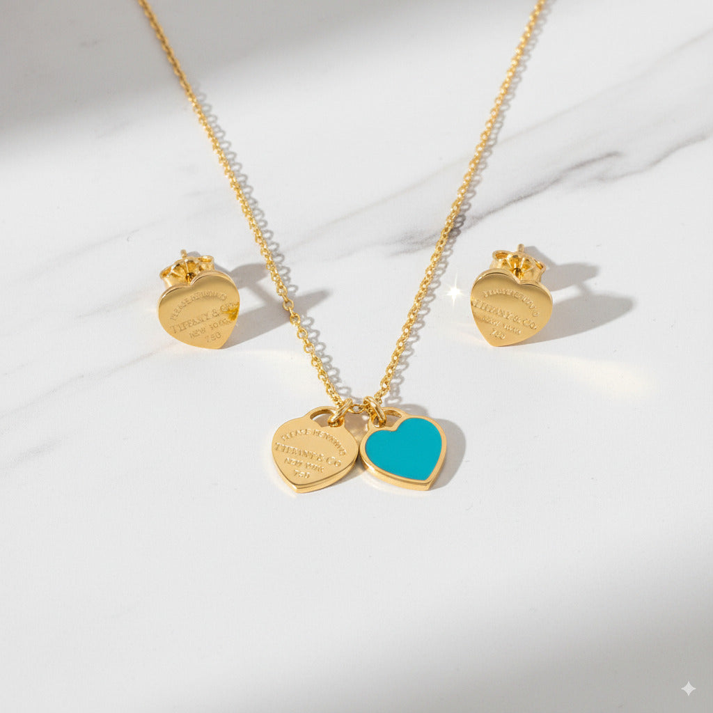 Set of Tiffany & Co. Return to Tiffany Small Blue Heart  Stud Earrings gold Necklace earrings
