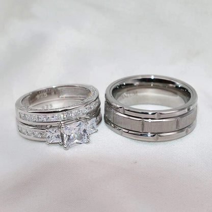 Rings Women Exquisite Rhinestones Zirconia Rings Set Simple Stainless Steel Men Ring Fashion Jewelry For Lover Gifts