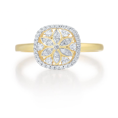 Genuine 14K 585 Yellow Gold Ring For Women Sparkling Diamond Flower Ring Delicate Wedding Engagement Trendy Fine Jewelry