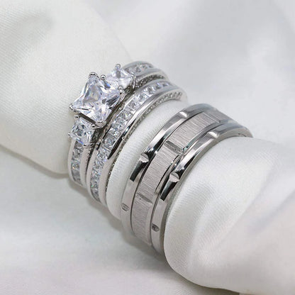 Rings Women Exquisite Rhinestones Zirconia Rings Set Simple Stainless Steel Men Ring Fashion Jewelry For Lover Gifts