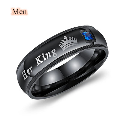 Fashion Couple Rings Her King His Queen Statement Ring Romantic Zircon Crown Ring Anniversary Wedding Band Jewelry Gifts