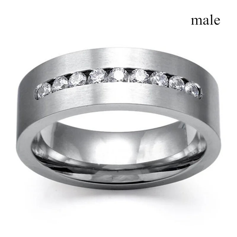 Couple Rings Men's CZ Stainless Steel Ring Women Square Cut Crystal Rhinestones Rings Set Wedding Engagement Jewelry
