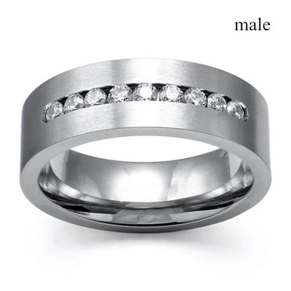 Couple Rings Men's CZ Stainless Steel Ring Women Square Cut Crystal Rhinestones Rings Set Wedding Engagement Jewelry
