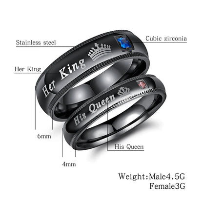 Rings Her King His Queen Statement Rings Fashion AAA Zircon Crown Ring Romantic Anniversary Wedding Band Ring