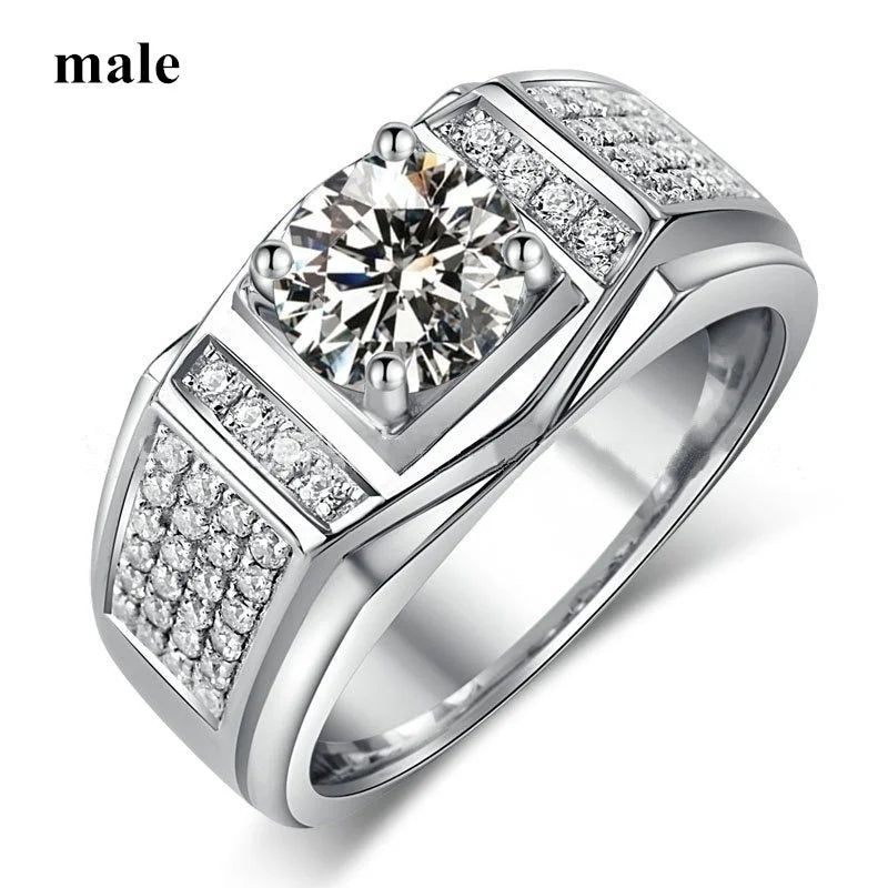 Trendy Rings Women's Heart White Crystal Rhinestones Rings Set Men's CZ Stainless Steel Ring Wedding Engagement Jewelry