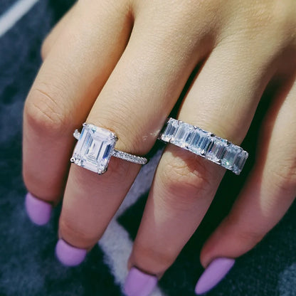 Elegant 925 Sterling Silver Emerald-Cut Diamond Ring for Wedding, Engagement or Cocktail – Women's Fine Jewelry. 100% Genuine.