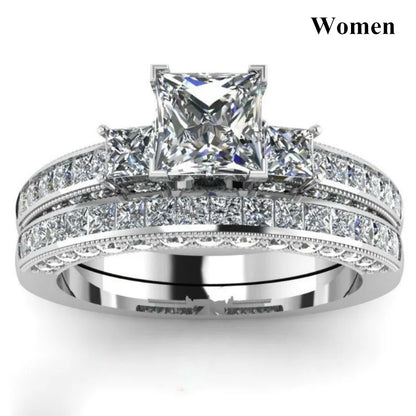 Rings Women Exquisite Rhinestones Zirconia Rings Set Simple Stainless Steel Men Ring Fashion Jewelry For Lover Gifts