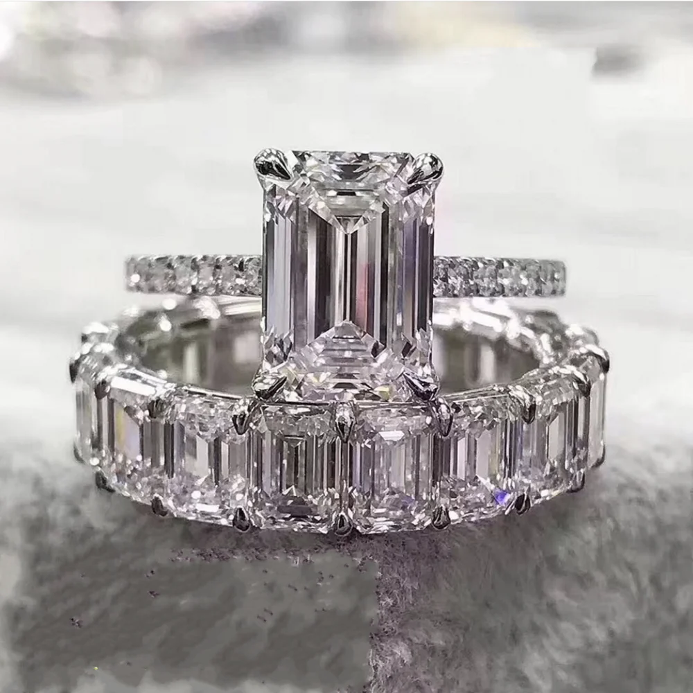 Elegant 925 Sterling Silver Emerald-Cut Diamond Ring for Wedding, Engagement or Cocktail – Women's Fine Jewelry. 100% Genuine.