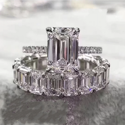 Elegant 925 Sterling Silver Emerald-Cut Diamond Ring for Wedding, Engagement or Cocktail – Women's Fine Jewelry. 100% Genuine.