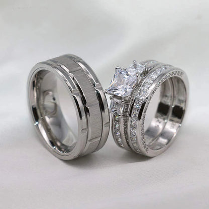 Rings Women Exquisite Rhinestones Zirconia Rings Set Simple Stainless Steel Men Ring Fashion Jewelry For Lover Gifts