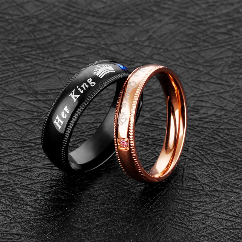 Fashion Couple Rings Her King His Queen Statement Ring Romantic Zircon Crown Ring Anniversary Wedding Band Jewelry Gifts