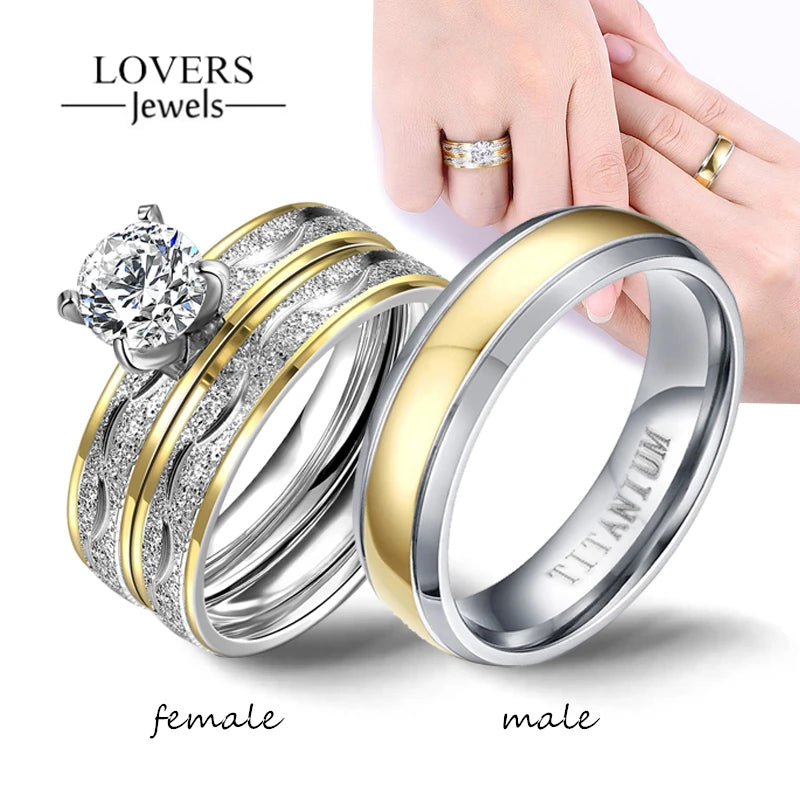 Rings Exquisite Women Rhinestones Zirconia Rings Set Simple Men Stainless Steel Ring Wedding  Jewelry Gifts For Lover