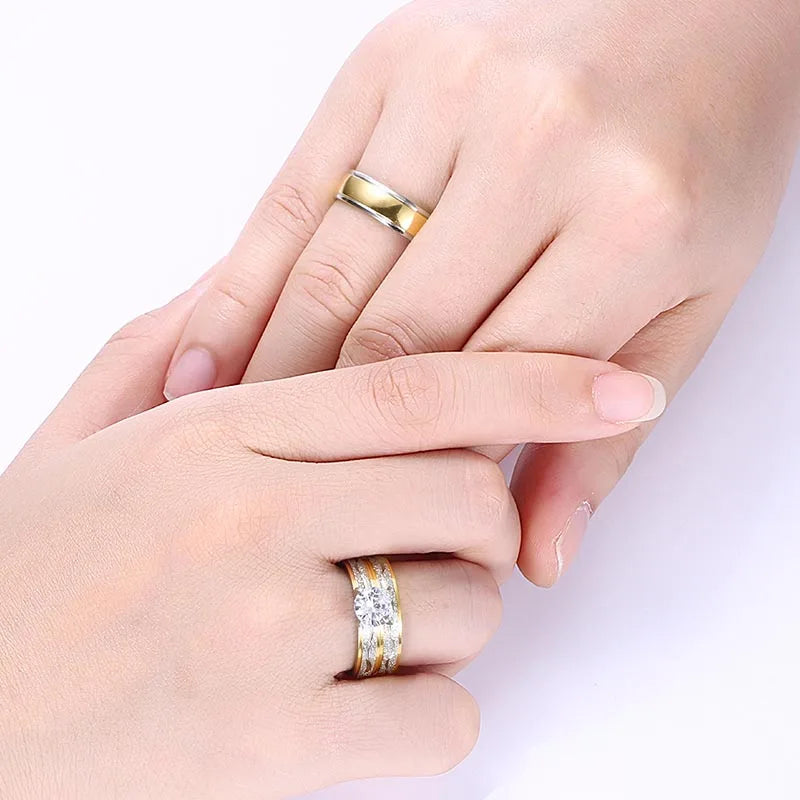 Rings Exquisite Women Rhinestones Zirconia Rings Set Simple Men Stainless Steel Ring Wedding  Jewelry Gifts For Lover
