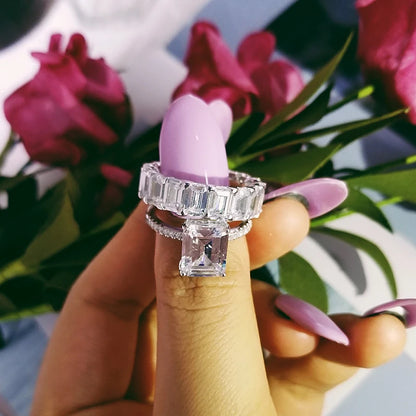 Elegant 925 Sterling Silver Emerald-Cut Diamond Ring for Wedding, Engagement or Cocktail – Women's Fine Jewelry. 100% Genuine.
