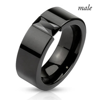 Couple  Lovers Rings Women's Black Zircon Engagement Ring Set Men's Stainless Steel Wedding Band Anniversary Gift