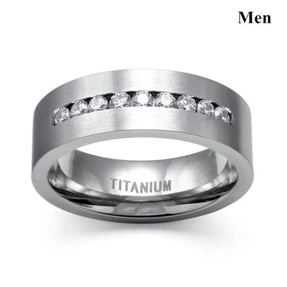 Couple Rings Men's CZ Stainless Steel Ring Women Square Cut Crystal Rhinestones Rings Set Wedding Engagement Jewelry
