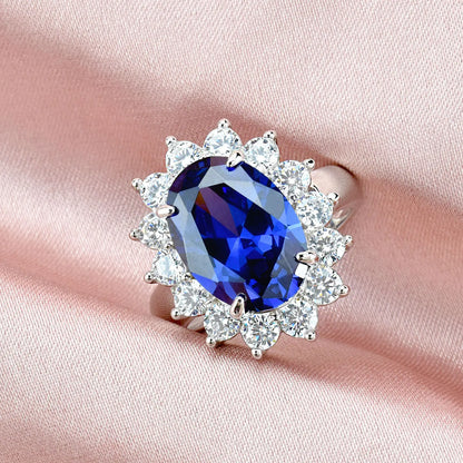 Vintage Solid 925 Sterling Silver Oval Blue Tanzanite Engagement Rings for Women Cocktail Party Wedding Luxury Jewelry
