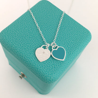 Set of Tiffany & Co. Return to Tiffany Small Blue Heart  Stud Earrings Silver Necklace earrings