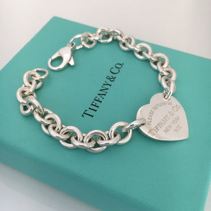 7.5" Medium Please Return To Tiffany Heart Charm Bracelet in Silver