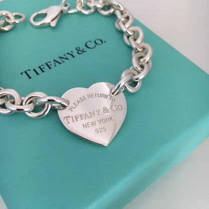 7.5" Medium Please Return To Tiffany Heart Charm Bracelet in Silver