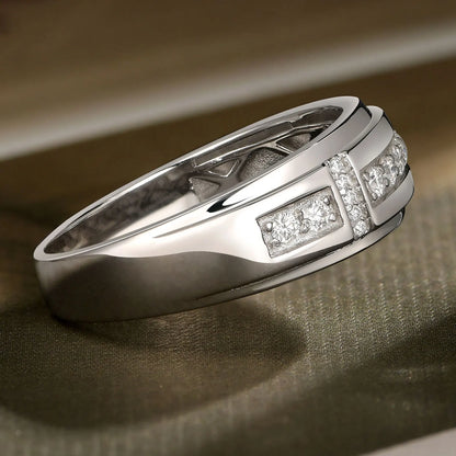 Elegant Mens Wedding Band 925 Sterling Silver Moissanite Rings for Him Half Eternity Round Engagement Ring