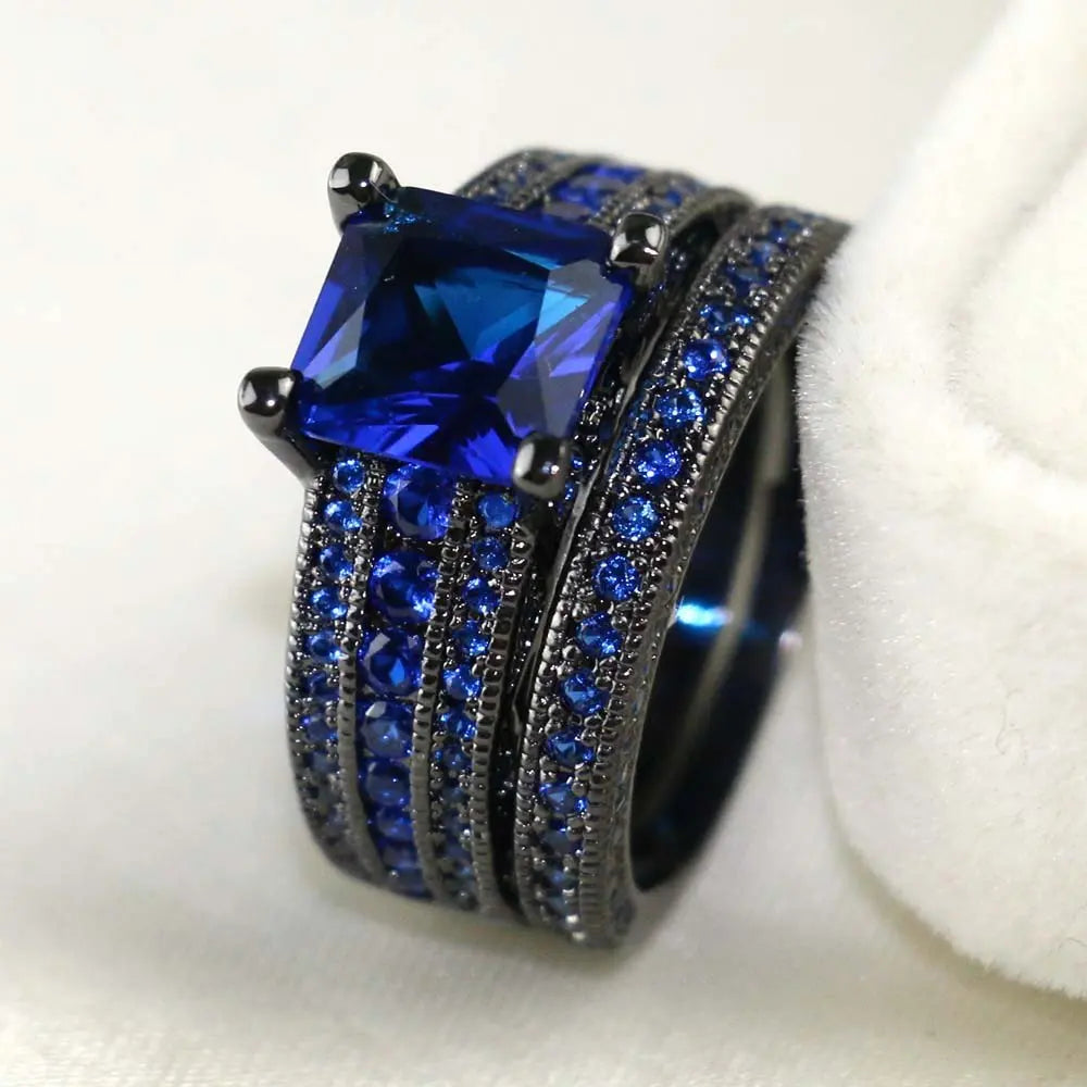Couple Rings Romantic Women Black Rhinestones CZ Rings Set Trendy Men Stainless Steel Ring Wedding Band Jewelry Gifts