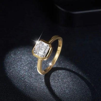 2.0ct Moissanite Wedding Ring for Women 7x7MM Laboratory Crafted Diamond S925 Silver Plated Gold Jewelry with Certificate