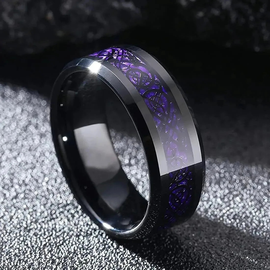 Couple Rings Romantic Women Heart Purple Rhinestones Zircon Ring Men Stainless Steel Celtic Dragon Ring Wedding Jewelry