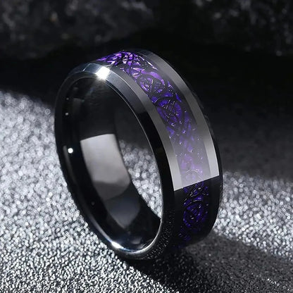 Couple Rings Romantic Women Heart Purple Rhinestones Zircon Ring Men Stainless Steel Celtic Dragon Ring Wedding Jewelry