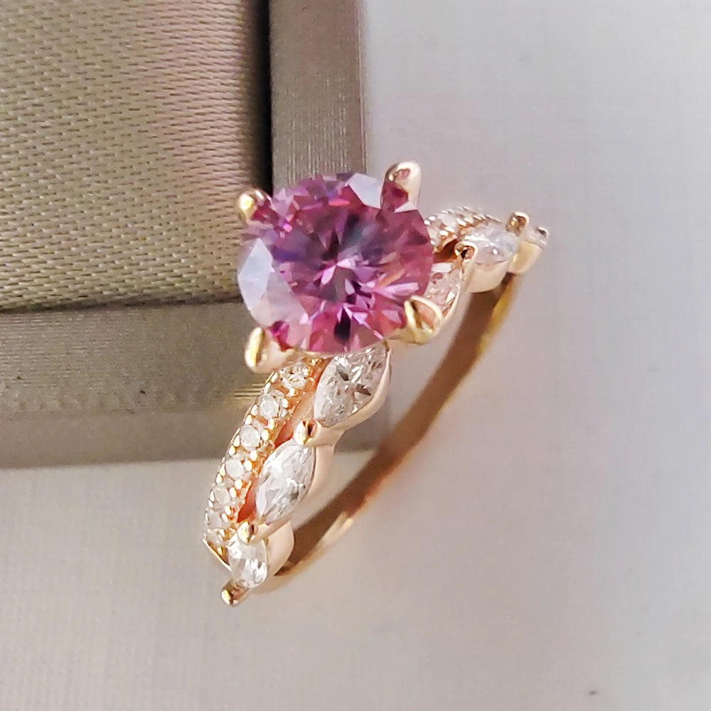 Rose Gold Crown Ring S925 Silver 1 Carat Pink Moissanite with Certificate Jewelry Women Anniversary Party Gift