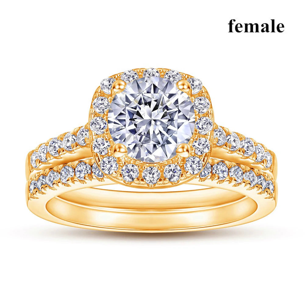 Couple Rings Luxury Gold Color Women Rhinestones Zircon Rings Set Men Stainless Steel Ring Wedding Jewelry Gifts