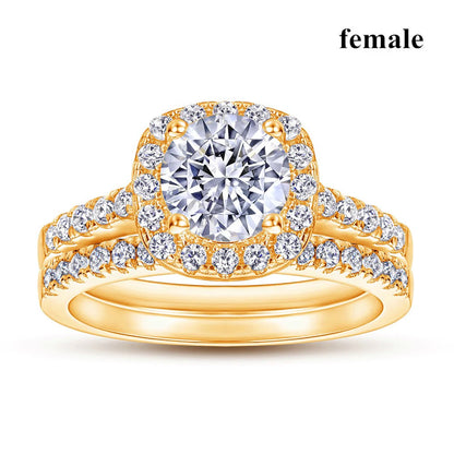 Couple Rings Luxury Gold Color Women Rhinestones Zircon Rings Set Men Stainless Steel Ring Wedding Jewelry Gifts